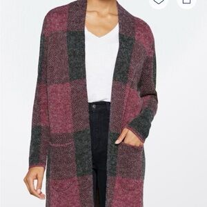 Women's Purple and Black Plaid Cardigan